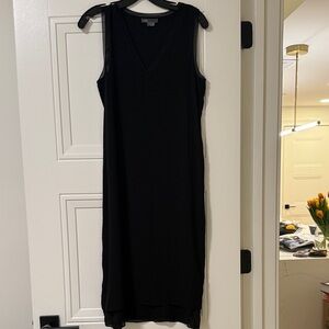 Vince Black V-Neck silk Midi Dress